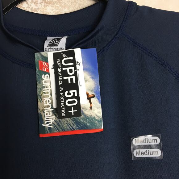 Surf Mentality Medium Men's Top UPF 50+ Navy Blue - Picture 2 of 6